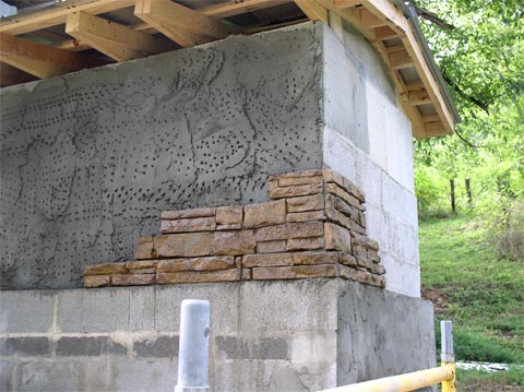 first run of outside rock facing